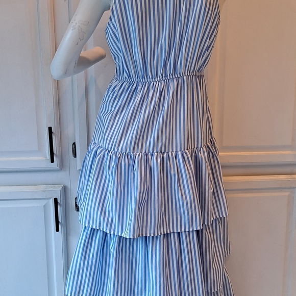 Vestique Blue and White Striped Collared Button Up Maxi Dress - Picture 6 of 10